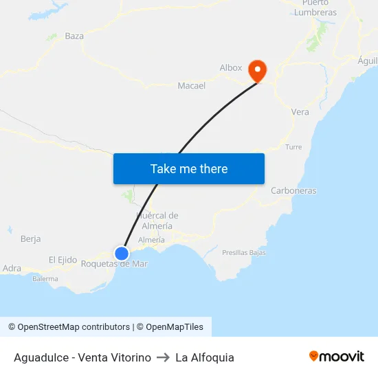 Aguadulce - Venta Vitorino to La Alfoquia map