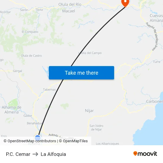 P.C. Cemar to La Alfoquia map