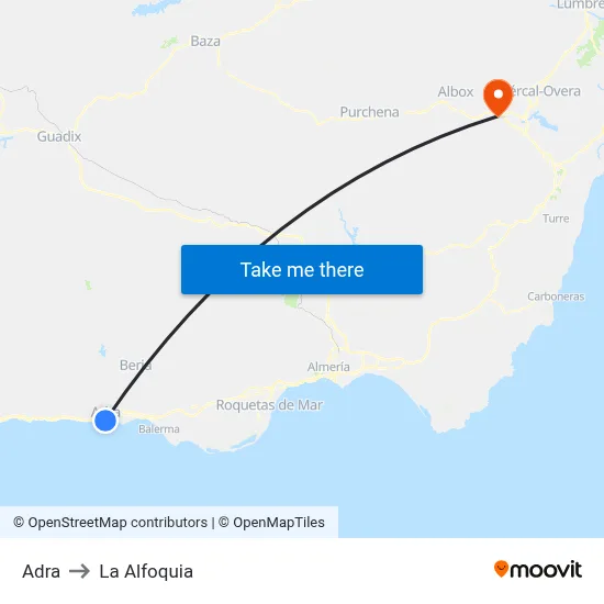 Adra to La Alfoquia map