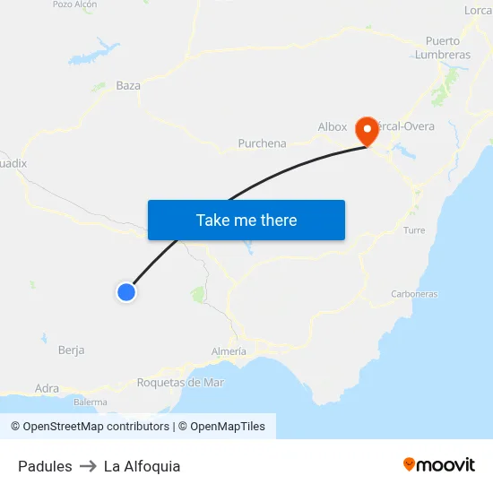 Padules to La Alfoquia map
