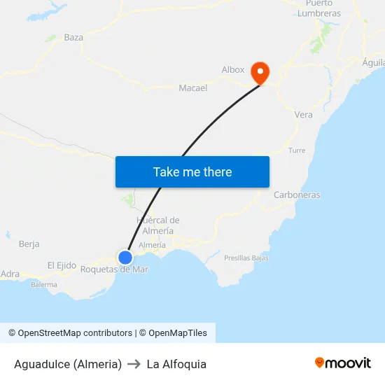 Aguadulce (Almeria) to La Alfoquia map