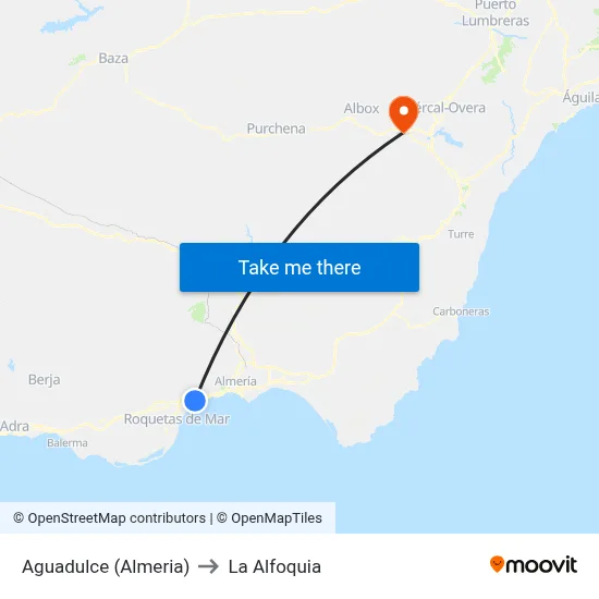 Aguadulce (Almeria) to La Alfoquia map