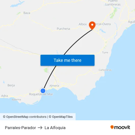 Parrales-Parador to La Alfoquia map