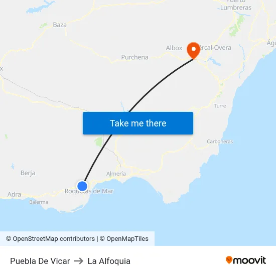 Puebla De Vicar to La Alfoquia map