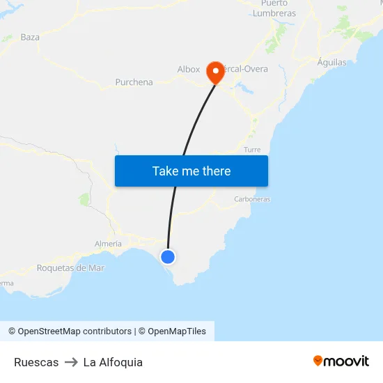 Ruescas to La Alfoquia map