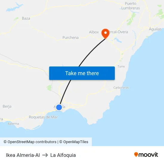 Ikea Almeria-Al to La Alfoquia map