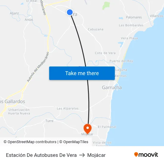 Estación De Autobuses De Vera to Mojácar map