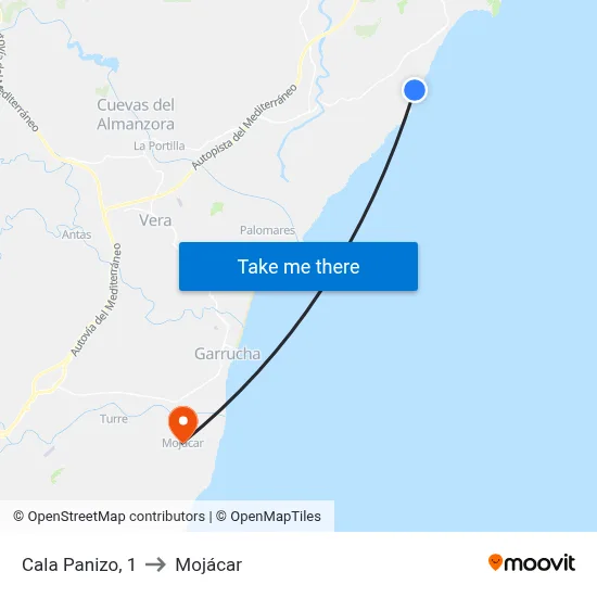 Cala Panizo, 1 to Mojácar map