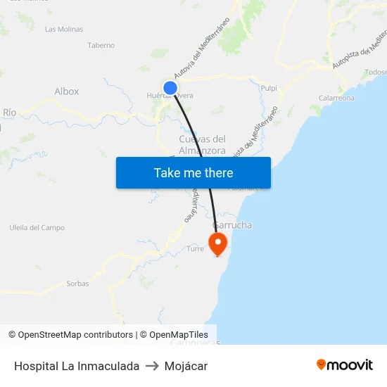 Hospital La Inmaculada to Mojácar map