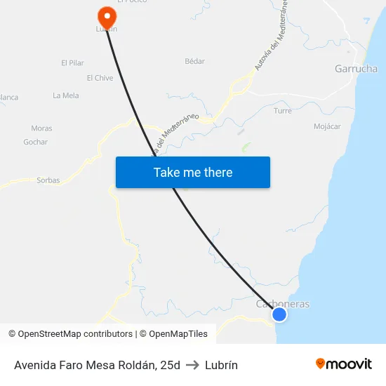 Avenida Faro Mesa Roldán, 25d to Lubrín map