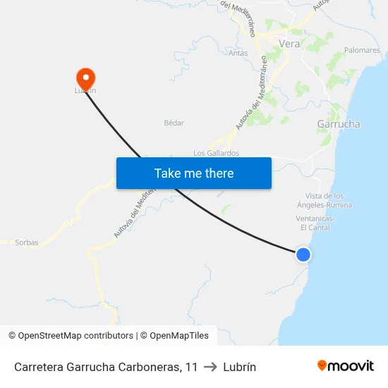 Carretera Garrucha Carboneras, 11 to Lubrín map