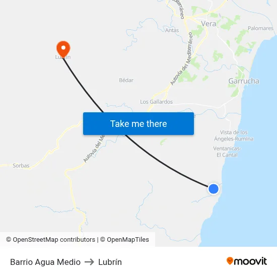 Barrio Agua Medio to Lubrín map