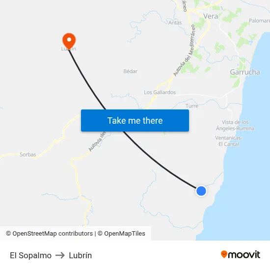 El Sopalmo to Lubrín map