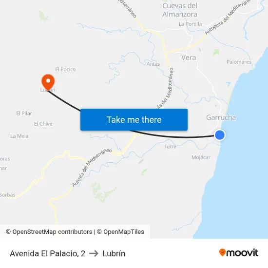 Avenida El Palacio, 2 to Lubrín map