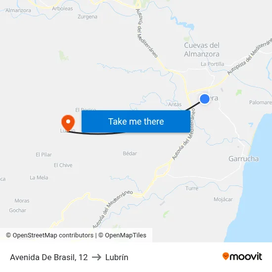Avenida De Brasil, 12 to Lubrín map