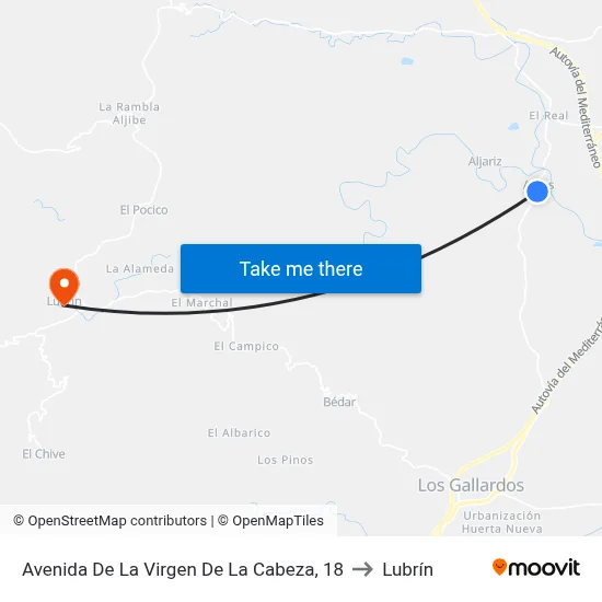 Avenida De La Virgen De La Cabeza, 18 to Lubrín map
