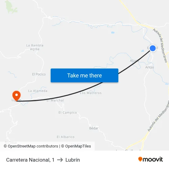 Carretera Nacional, 1 to Lubrín map