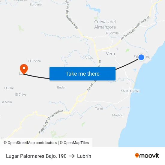 Lugar Palomares Bajo, 190 to Lubrín map