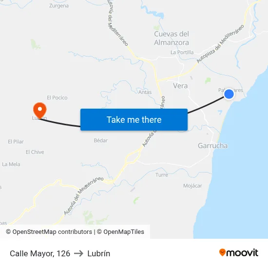 Calle Mayor, 126 to Lubrín map