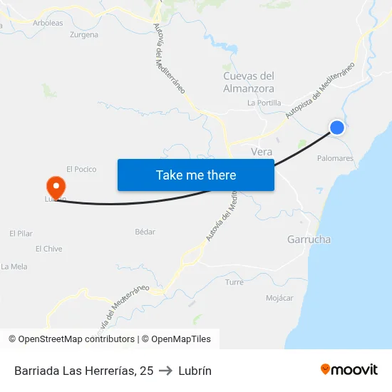 Barriada Las Herrerías, 25 to Lubrín map