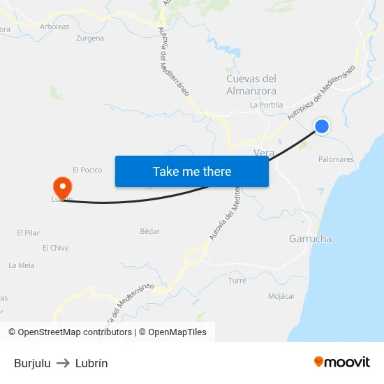 Burjulu to Lubrín map