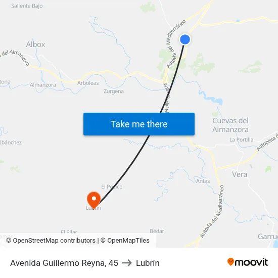Avenida Guillermo Reyna, 45 to Lubrín map