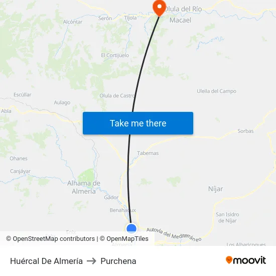 Huércal De Almería to Purchena map