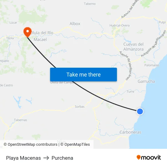 Playa Macenas to Purchena map