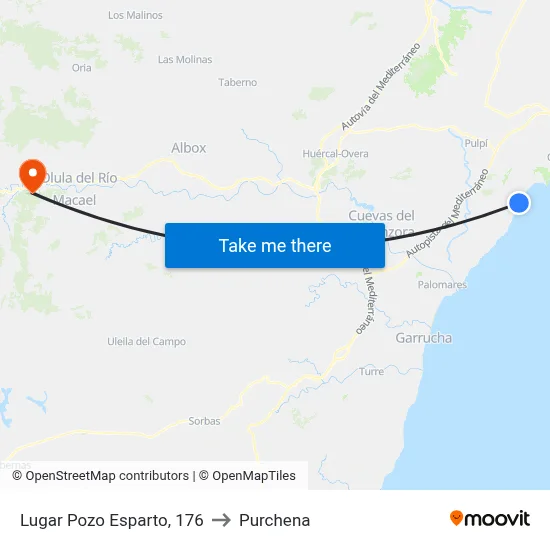 Lugar Pozo Esparto, 176 to Purchena map