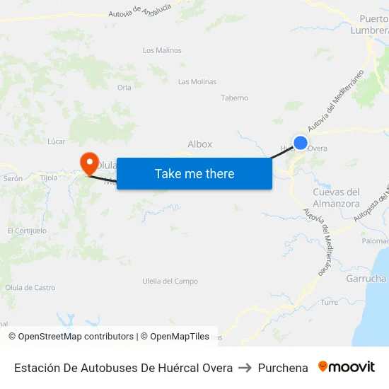 Estación De Autobuses De Huércal Overa to Purchena map