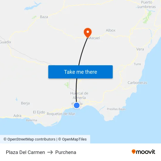 Plaza Del Carmen to Purchena map