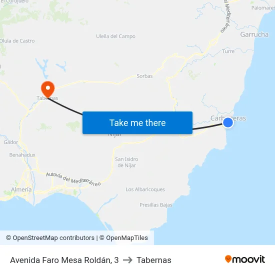 Avenida Faro Mesa Roldán, 3 to Tabernas map