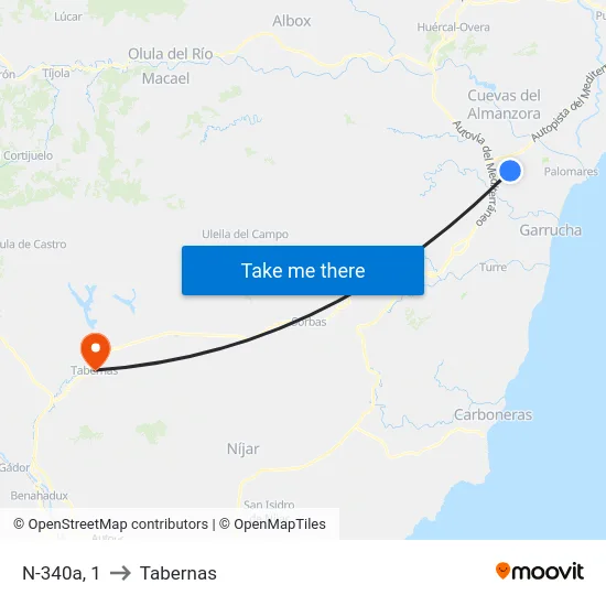 N-340a, 1 to Tabernas map