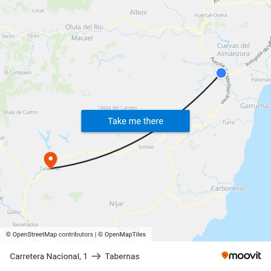 Carretera Nacional, 1 to Tabernas map
