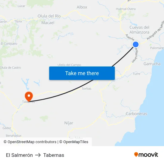 El Salmerón to Tabernas map
