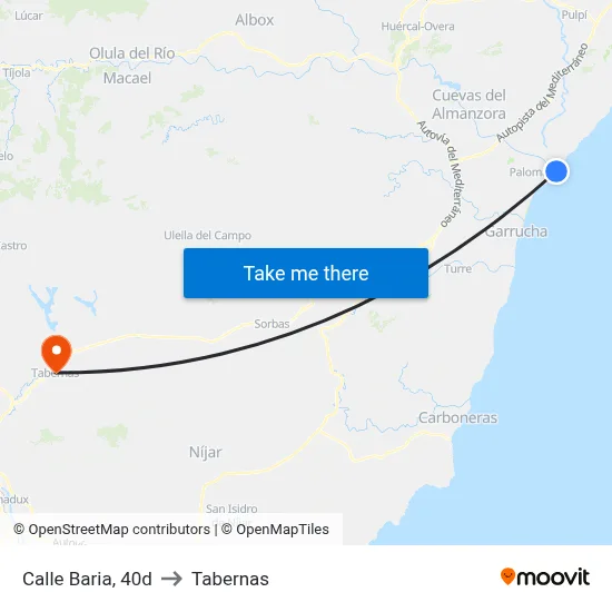 Calle Baria, 40d to Tabernas map