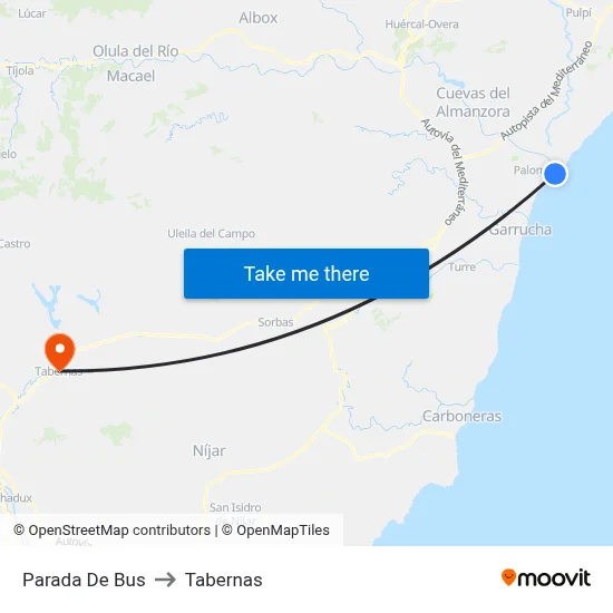 Parada De Bus to Tabernas map