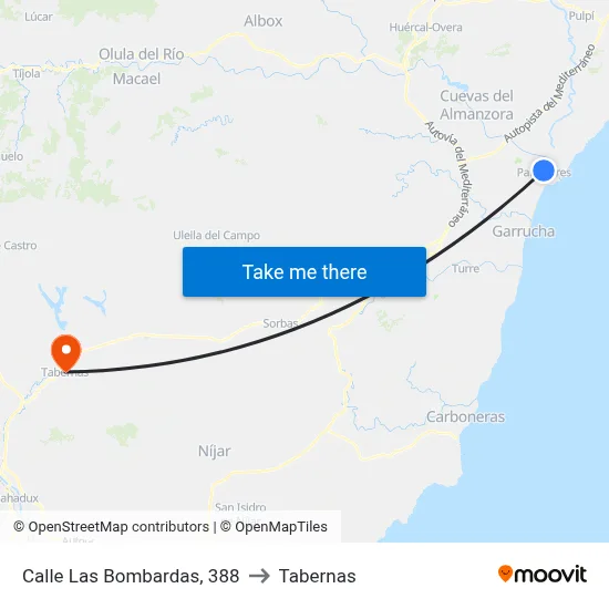 Calle Las Bombardas, 388 to Tabernas map