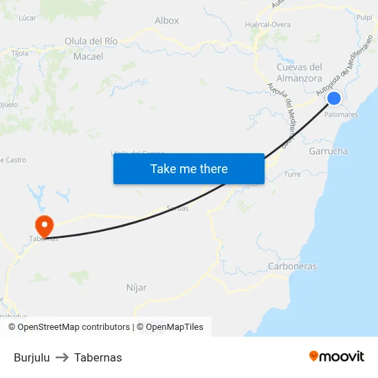 Burjulu to Tabernas map