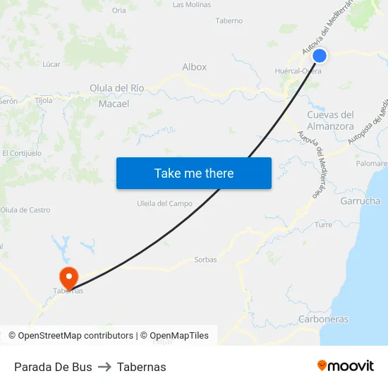 Parada De Bus to Tabernas map