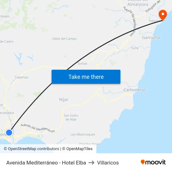 Avenida Mediterráneo - Hotel Elba to Villaricos map