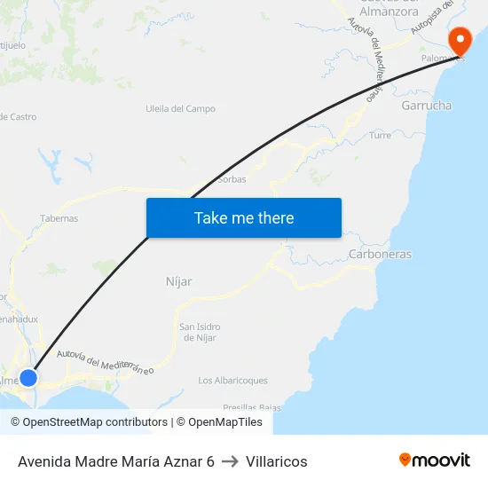 Avenida Madre María Aznar 6 to Villaricos map