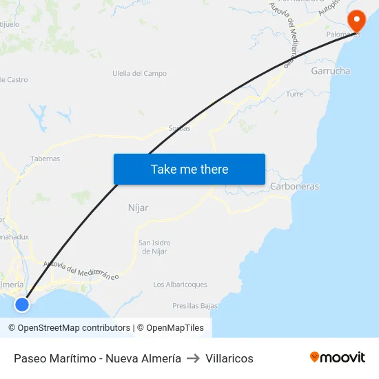 Paseo Marítimo - Nueva Almería to Villaricos map