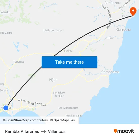 Rambla Alfarerías to Villaricos map