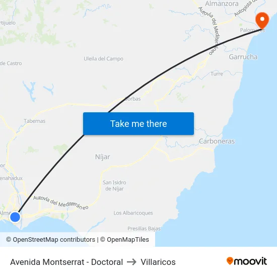 Avenida Montserrat - Doctoral to Villaricos map
