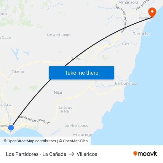 Los Partidores - La Cañada to Villaricos map