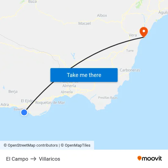 El Campo to Villaricos map