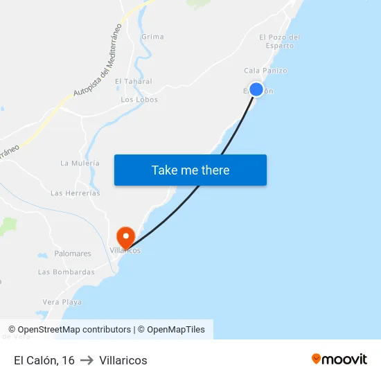 El Calón, 16 to Villaricos map