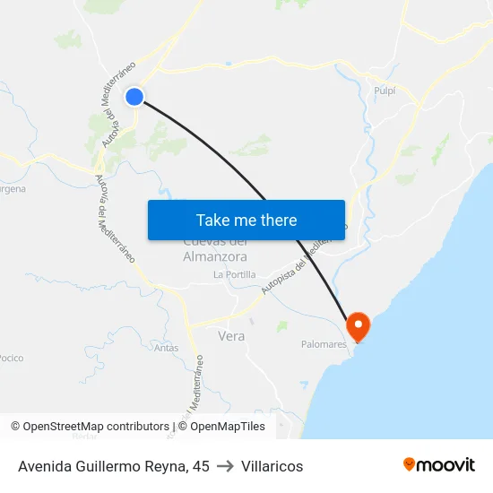 Avenida Guillermo Reyna, 45 to Villaricos map