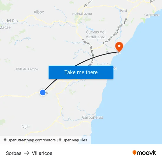 Sorbas to Villaricos map